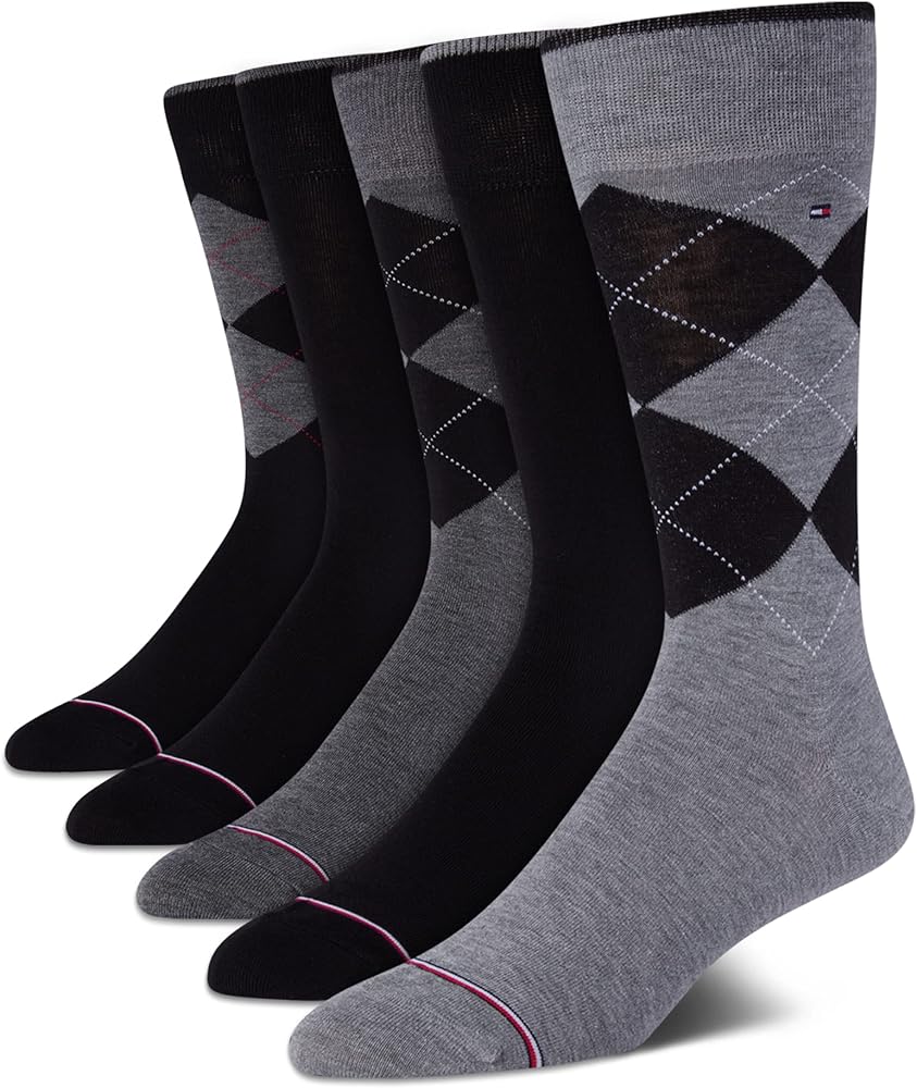 Tommy Hilfiger Men’s Dress Socks – Lightweight Patterned Comfort Crew Socks (5 Pack)