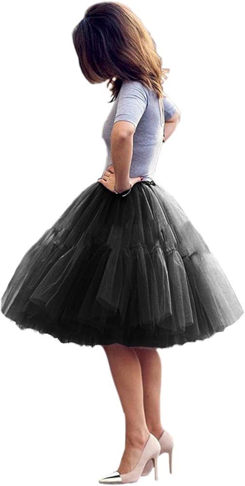 Tulle Skirt,Women's Midi Tulle Tutu Skirt Fluffy Princess Five Layers A line Party Prom Underskirt