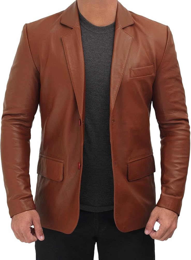 Decrum Leather Blazer for Men - Real Lambskin Casual Mens Leather Jacket