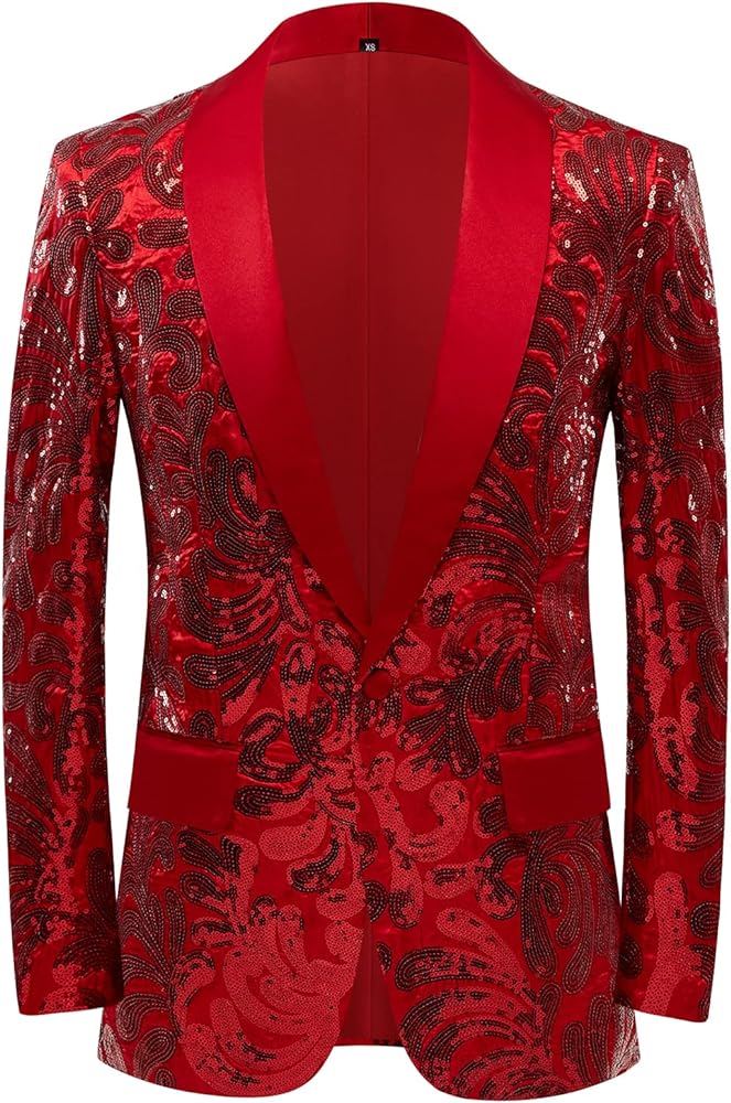 Men's Slim Fit Shiny Sequins Tuxedo Blazer One Button Suit Jacket for Dinner Prom Party Wedding