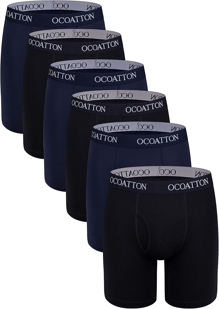 Men's Boxer Briefs Long Leg Big and Tall Combed Cotton Underwear Open Fly 6-Pack