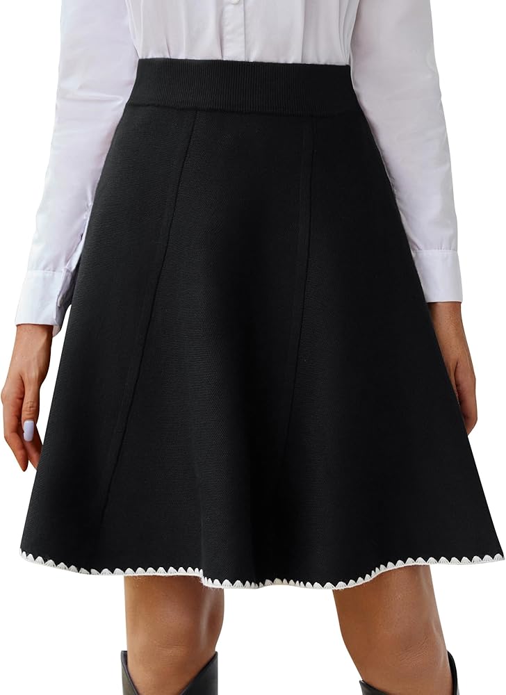GRACE KARIN Women A Line Skirt High Stretchy Elastic Waist Knit Short Skirts Fall Winter Flared Skirt