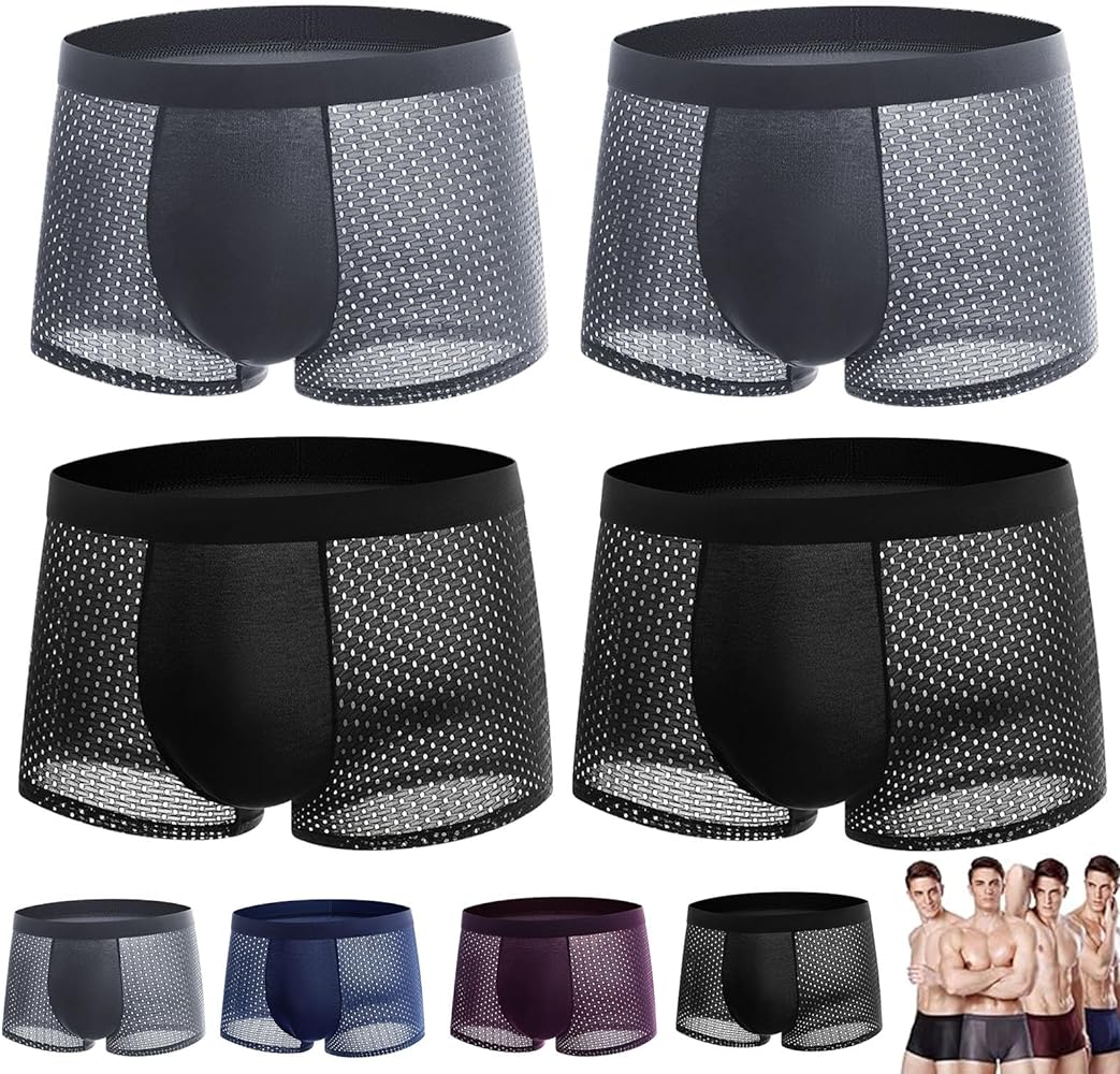 Boxhero Mens Underwear, 4Pcs Boxhero Bamboo Fiber Boxer Briefs, Box Hero Bamboo Boxers Suitable for Obese Men