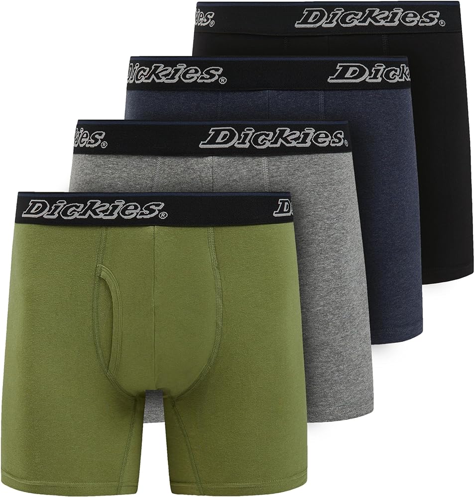 Dickies Mens Underwear Pack of 4 Boxer Briefs, Cotton Stretch Boxers for Men