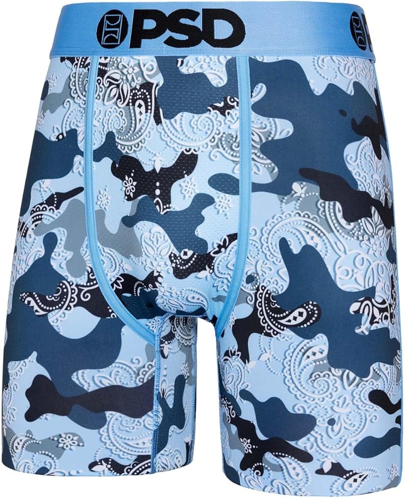PSD Men's Camo Print Boxer Briefs - 7 Inch Inseam Breathable and Supportive Men's Underwear with Moisture-Wicking Fabric