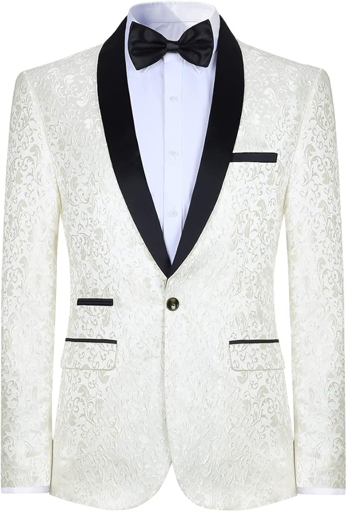Cloudstyle Mens Floral Jacquard Dress Suit Jacket 1 Button Print Tux Blazer Sport Coat