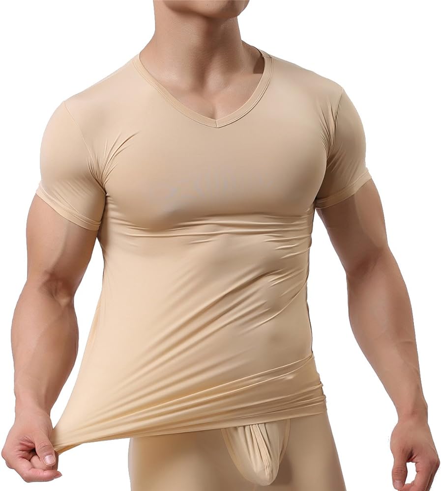 YUFEIDA Men's Sexy Underwear Shirts Short Sleeve T-Shirt Mesh Sheer Top Undershirt Sleepwear
