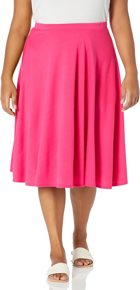 Star Vixen Women's Plus Size Ponte Midi Full Skater Skirt