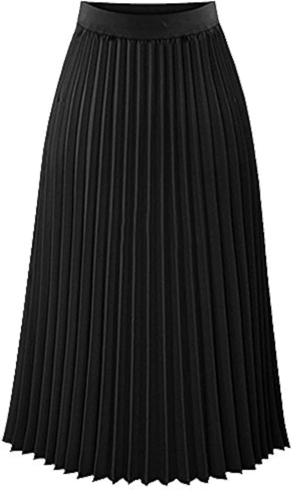 Womens Pleated Midi Skirt,High Waist Swing Boho Pleated Skirt Casual Chiffon Elastic A-line Long Skirts