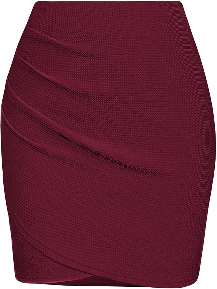 Kate Kasin Women's Mini Skirts Elastic High Waisted Wrap Front Ruched Slim Fit Stretchy Bodycon Pencil Skirts with Lining