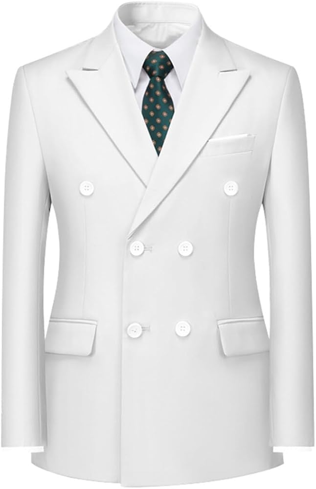 Boyland Mens Solid Color Notched Lapel Double Breasted Suit Jacket Blazer