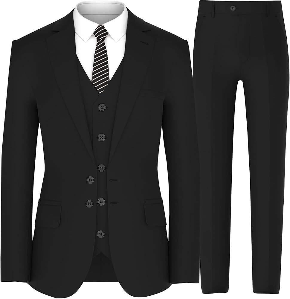 Men’s Suit Set – Classic Fit 3 Piece Blazer Single Breasted Jacket Vest Pants for Business Wedding Dress Suits