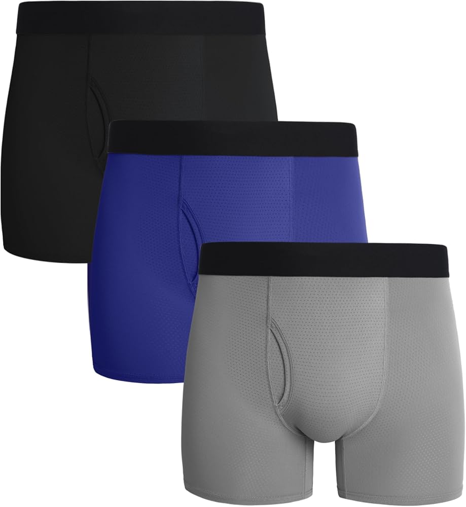 Mens Underwear Boxer Briefs Breathable Soft Active Mesh Underwear With Fly 3 Pack