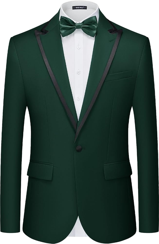MAGE MALE Mens Blazer Slim Fit Suit Jacket Peak Lapel Business Lightweight One Button Sport Coat with Bow Tie