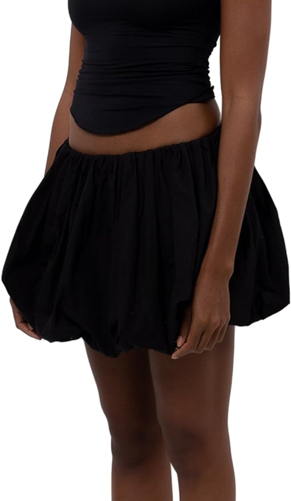Women Y2K Bubble Skirt High Waist Ruffle Hem A Line Pleated Mini Short Skirt Teen Girls Puffy Short Skirts Streetwear