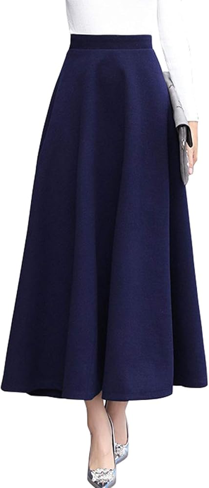CHARTOU Women's Stretchy High Waist Woolen Flared A Line Swing Maxi Long Skirt