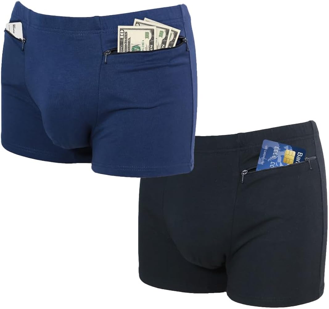 Men's Pockets Underwear 2Packs Hidden Pocket Boxer Briefs Travel Boxer Brief Panties