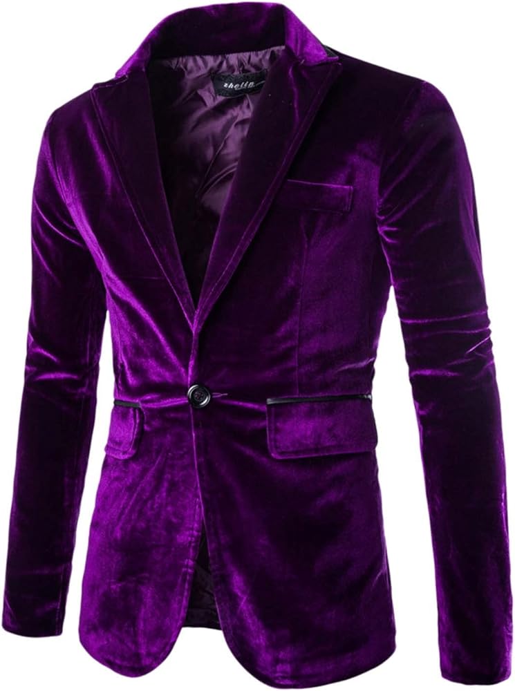 Men's Suit Jacket Velvet Blazer Classic Business Slim Fit One Button Lapel Premium Knit Regular Pocket Formal Sport Coat