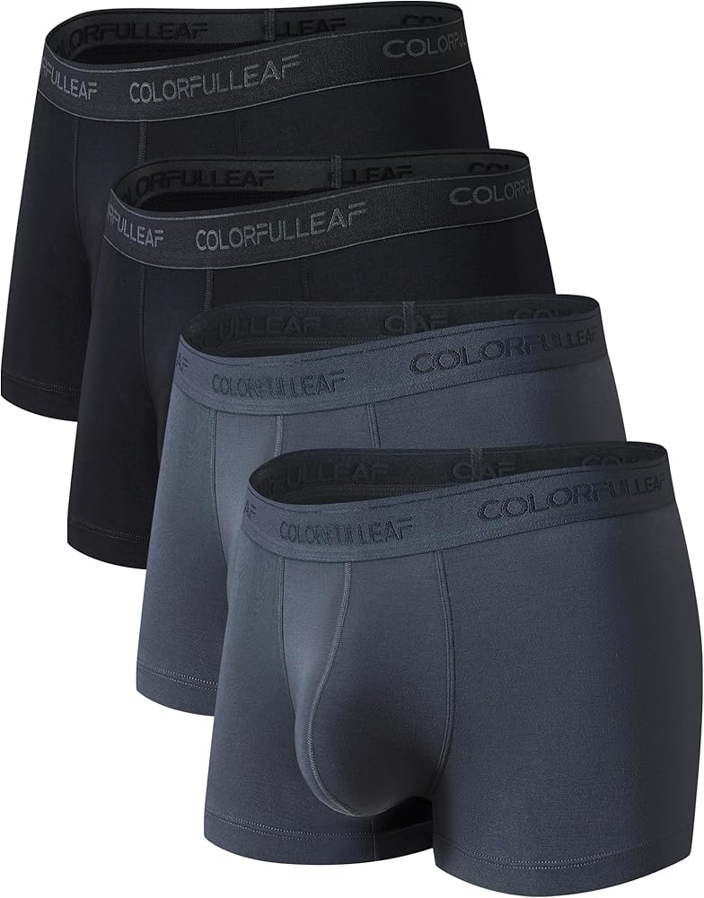 COLORFULLEAF Mens Trunks Underwear Soft Bamboo Rayon Boxer Briefs Short Leg Pouch Underpants 4 Pack
