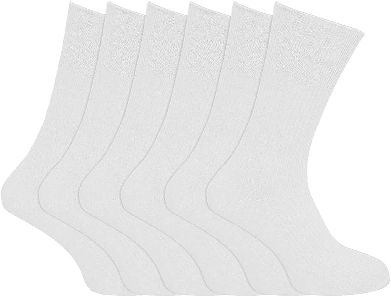 Mens Womens Gentle Grip Non Elastic Bigfoot Cotton Socks Soft Top Toe Seam Diabetic Socks Summer Hosiery White (6 Pairs)