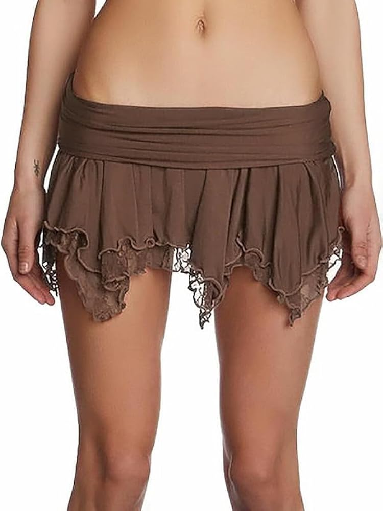 Y2k Ruffle Mini Skirt for Women Lace Hem Low Rise Pleated Short Skirt Fairy A-line Tiered Flowy Skirt Streetwear