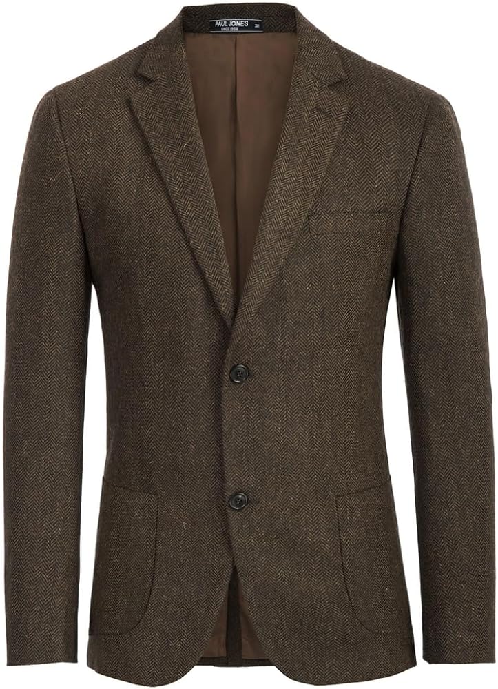 PJ PAUL JONES Mens Tweed Blazer Vintage Wool Blend Blazers Herringbone Two Button Sport Coat