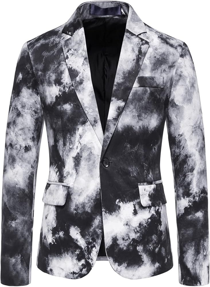 Suit for Men,Mens Tie Dye Printed Suit Jacket One Button Sport Coat Fashion Slim Fit Casual Business Daily Blazers