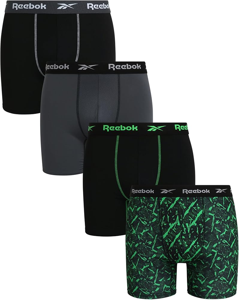 Reebok Men's Boxer Briefs – 4 Pack Quick Dry Moisture Wicking Performance Mens Underwear - Stretchy Soft Boxers for Men S-XL
