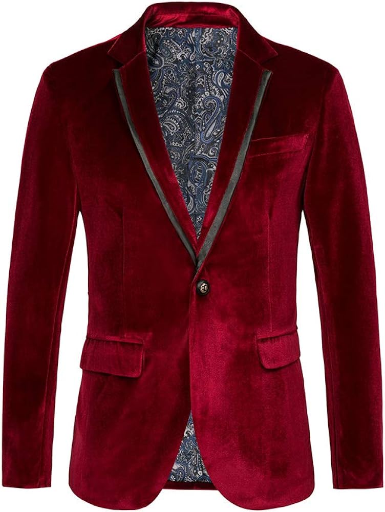 THWEI Mens Velvet Blazer Sport Coat Tuxedo Jacket for Prom Wedding Party Dinner