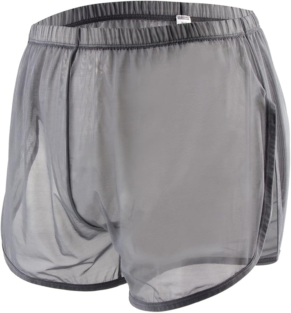 Mens Mesh See Through Shorts Large Split Side Boxer Underwear Loose Lounge Breathable Underpants