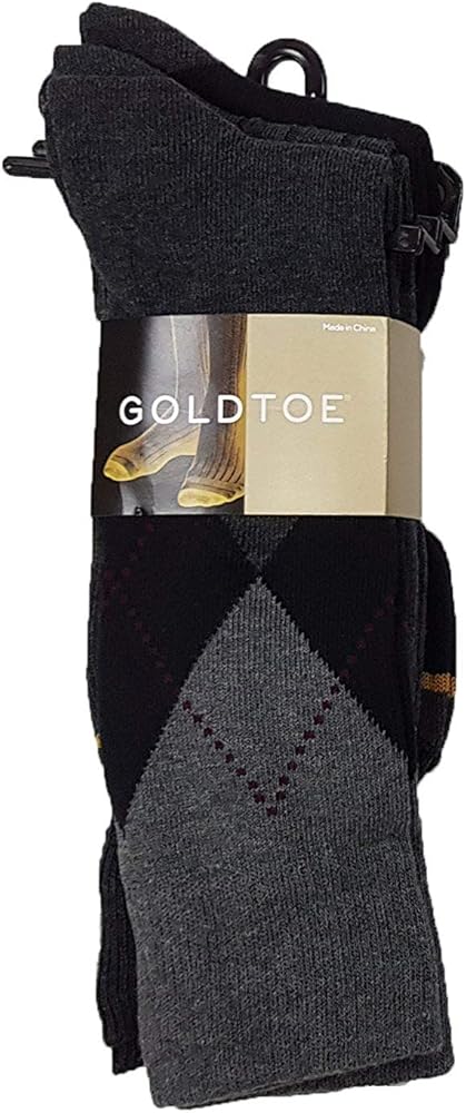 Gold Toe Men's Classic Casual Argyle 6-Pack Sock Bundle (Sock Size 6-12.5 fits Shoe Size 10-13, Black Argyle)