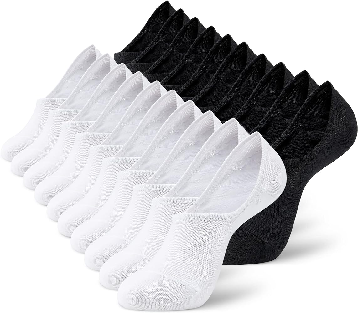MONFOOT Women's and Men's 10 Pairs Breathable No Show Non slip Socks, multipack