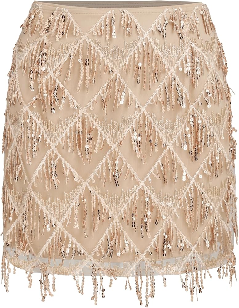 CIDER Sequins Tassel Mid Waist Mini Skirt