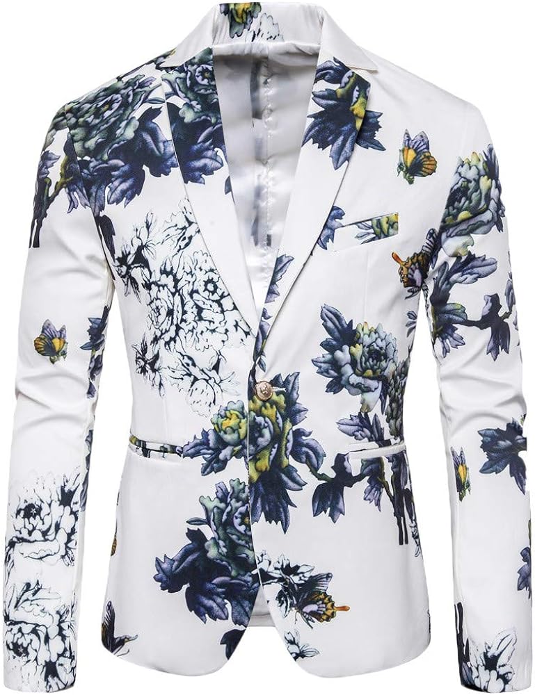 Mens Lined Blazer Slim Fit Sport Coats for Daily Business and Party Lightweight Floral Printed Blazer Suit Jacket