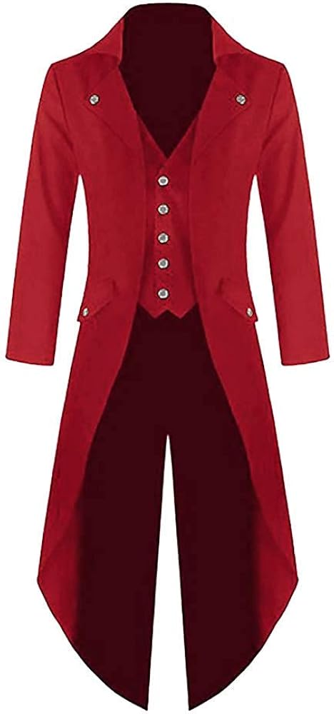 Mens Tailcoat Tuxedo Suits 2 Piece Slim Fit Blazer Long Jacket Gothic Frock Trench Coat Halloween Uniform Outerwear
