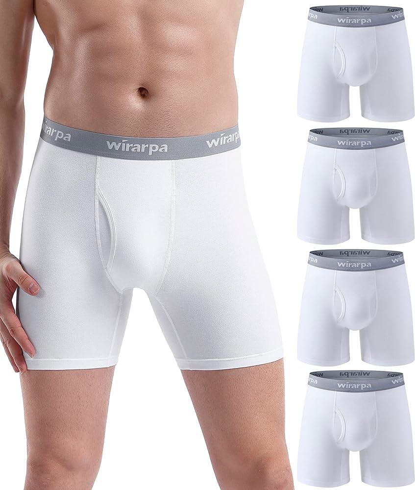 wirarpa Men's Boxer Briefs Cotton Stretch Underwear Open Fly Tagless Underpants Regular Leg 4 Pack