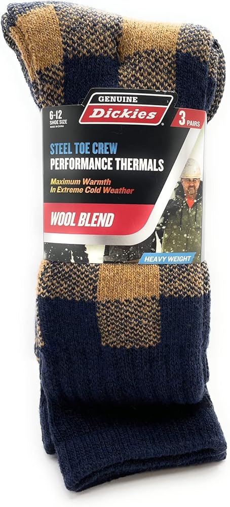 Dickies Genuine Men’s 3-Pairs Steel Toe Crew Performance Thermals Socks, Wool Blend , Multicolor (Brown & Black) Pack of 1