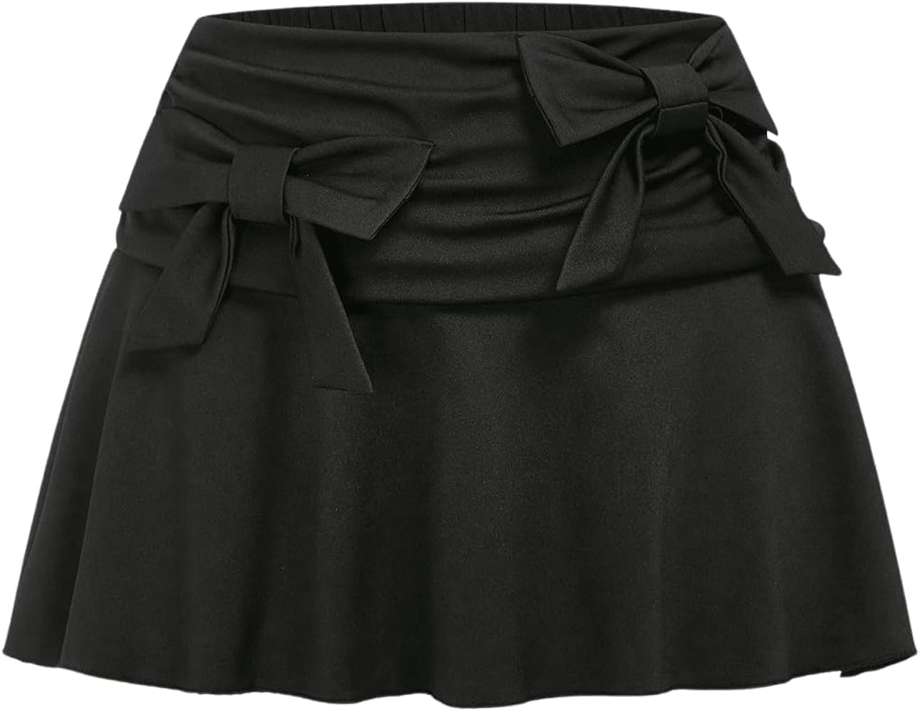 WDIRARA Women's Elastic Waist Bow Front Ruched Lettuce Trim A Line Mini Skirt