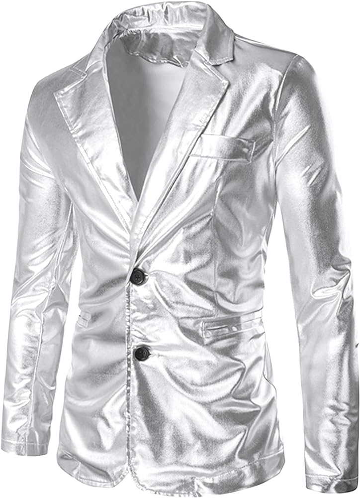 Lars Amadeus Men's Metallic Blazer Notch Lapel Two Button Prom Shiny Sport Coat