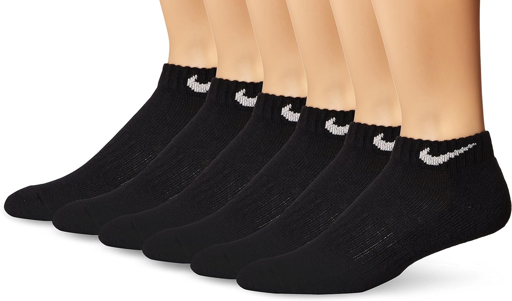 Nike New Unisex 6 Pack Band Cotton Low Cut Socks Black/White Large