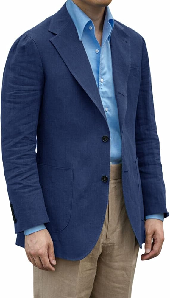 Men's Casual Linen Suit Blazer Notched Collar Lightweight Sport Coat Dailywear Jacket