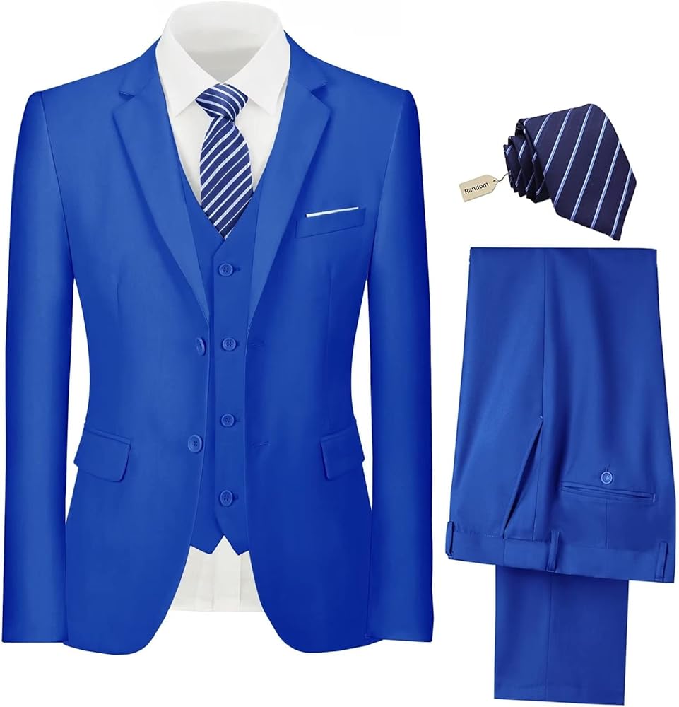 Mens Suit 3 Piece Set Slim Fit Wedding Groomsmen Suit for Men Two Buttons Suits Set Solid Jacket Vest Pants with Tie