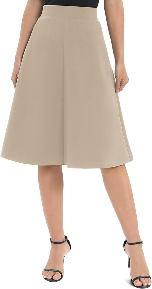 Urban CoCo Women's A-Line Elastic High Waist Flare Work Midi Knee Length Stretchy Skirt