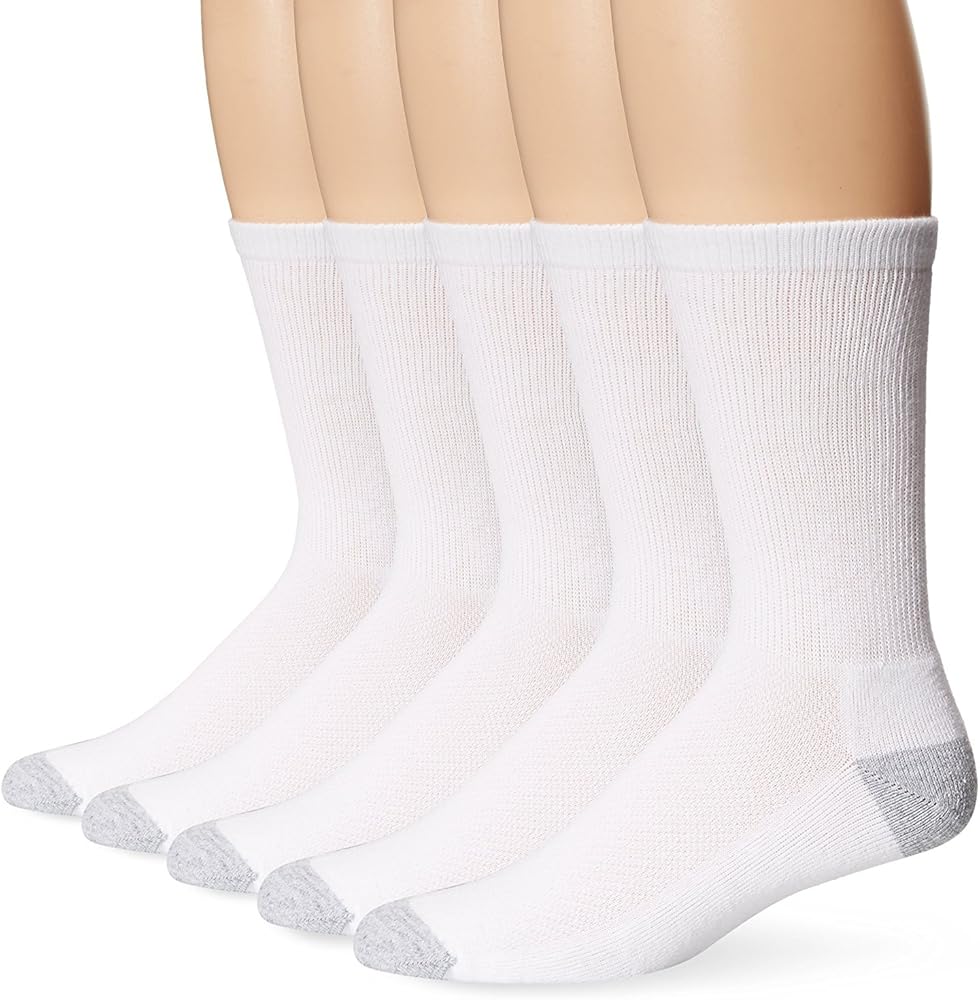 Hanes Men's 5-Pack Comfort Cool FreshIQ X-Temp Crew Socks (Shoe Size 6-12) (Sneaker & Shoe Sizes: 6-12 / Sock Sizes: 10-13, White)