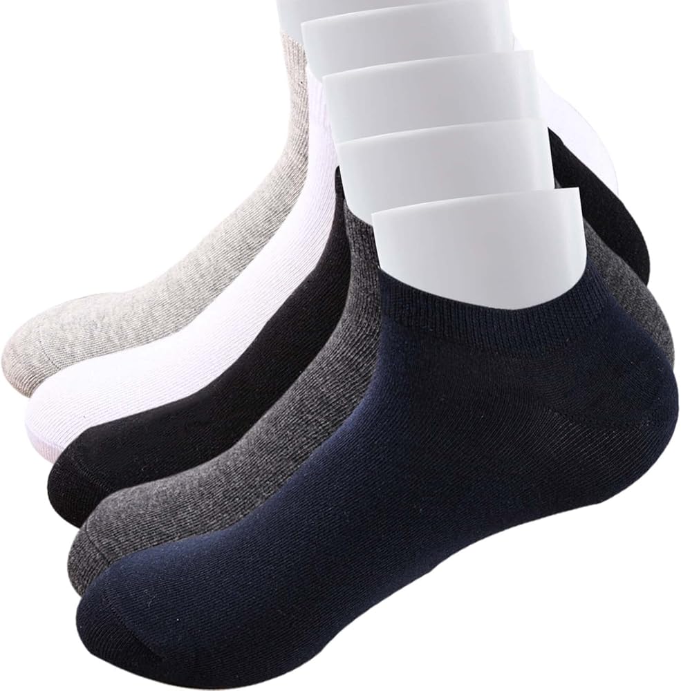 [Pack Of 5 Pairs] Men's Ankle Socks, Stretch Cotton Socks For Man, Common Size, Black/White/Grey/Dark Grey/Navy Blue each color 1 pcs, 5pcs Packing
