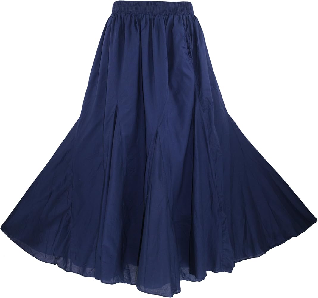 Beautybatik Women Cotton BOHO Gypsy Long Maxi Godet Broomstick Flare Skirt Plus Size 1X 2X 3X