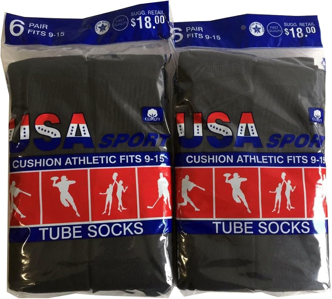 Men's Cotton Athletic Tube Socks Size 9-15 Made in USA (Black, 12)