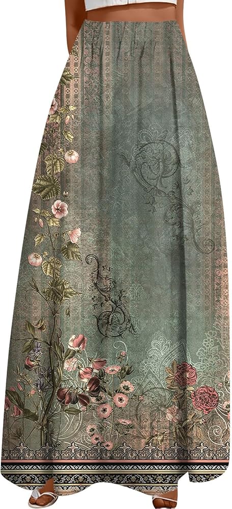 Aryapyper Women's 2024 Bohemian Long Skirts Plus Size Flowy High Waist A Line Maxi Skirts Summer Pleated Mini Skirts
