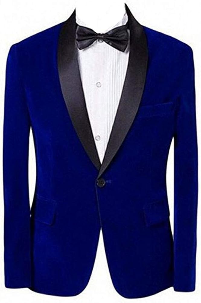Men's Velvet Royal Blue Suit Blazer Slim Fit One Button Men Coat Peak Lapel Business Jacket