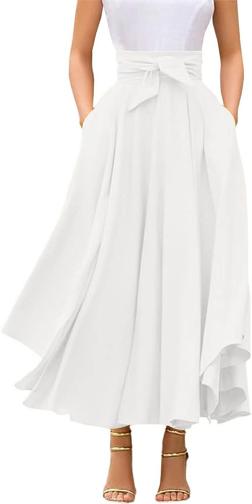 chouyatou Women's Elegant High Waisted Side Slit Irregular Bohemian Maxi Skirt with Pockets